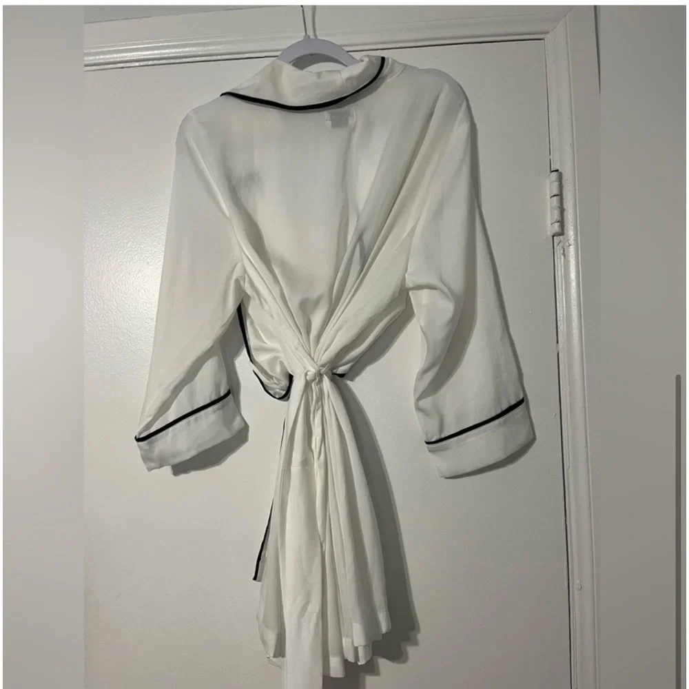 kate spade White Satin Robe with Black Trim
